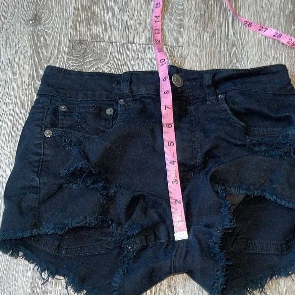 American Eagle denim Black Jean Shorts with Frayed Hem distressed denim size 6